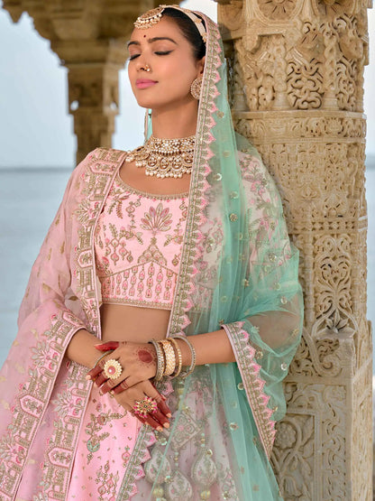 Tea Rose Designer Bridal Lehenga With Heavy Embroidery & 2 Dupatta