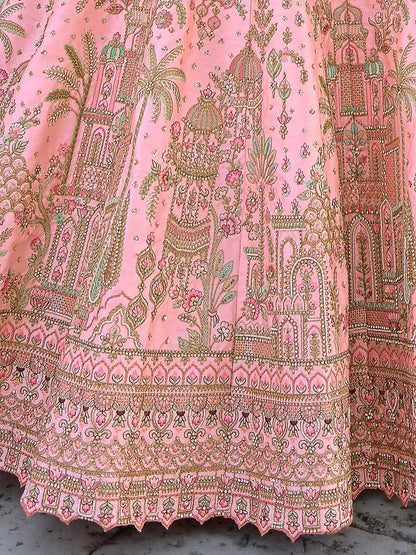 Tea Rose Designer Bridal Lehenga With Heavy Embroidery & 2 Dupatta