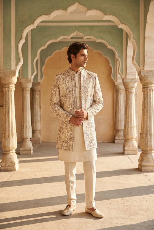 White Wedding 3 PCS Set With Embroidery Work