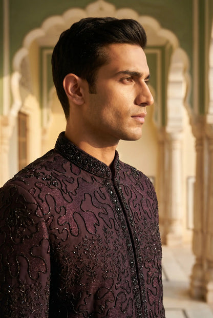 Maroon Beads Work 3 PCS Set For Groom