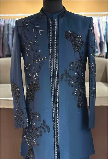 Rama Blue Embroidery Bead Work Wedding 3 PCS Set
