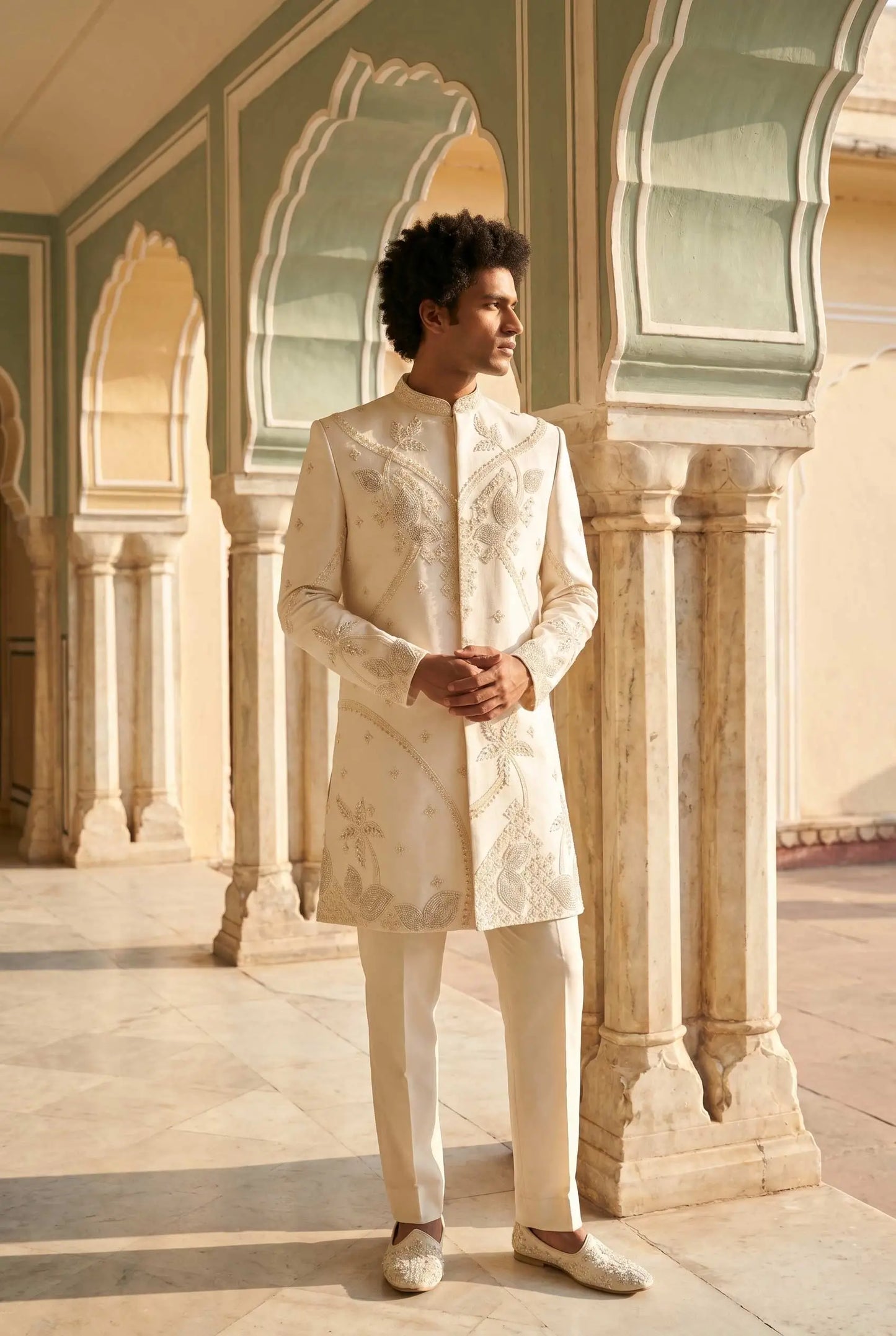 Cream Groom 3 PCS Set Embroidery Bead Work