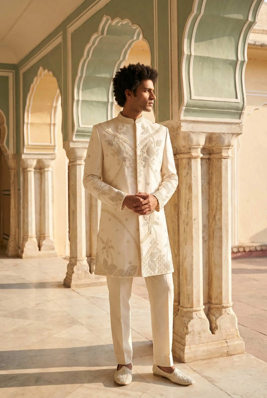 Cream Groom 3 PCS Set Embroidery Bead Work