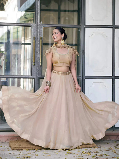 Cream Beige Fendi Embroidery Lehenga Choli