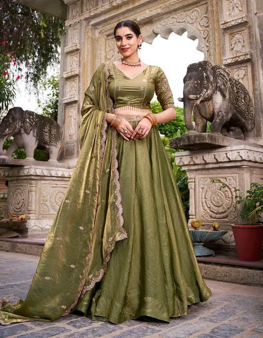 Olive Green Fendi Embroidery Lehenga Choli