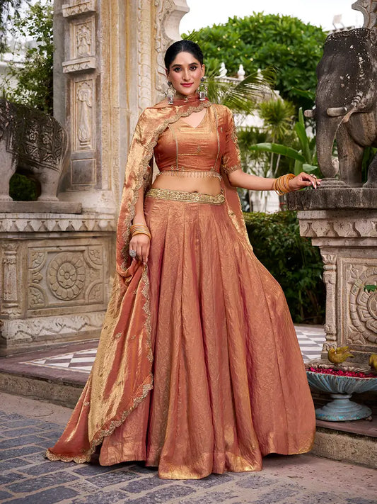Rust Orange Fendi Embroidery Lehenga Choli