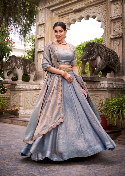 Sea Blue Fendi Embroidery Lehenga Choli