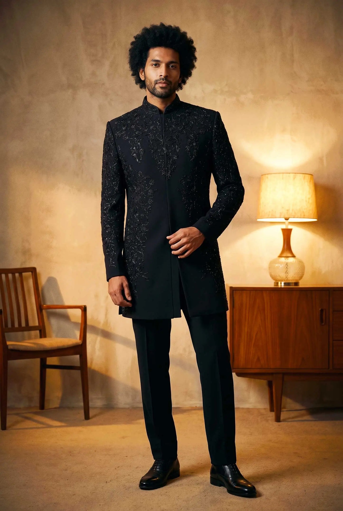 Beautiful Black Bead Work Jacket For Mens