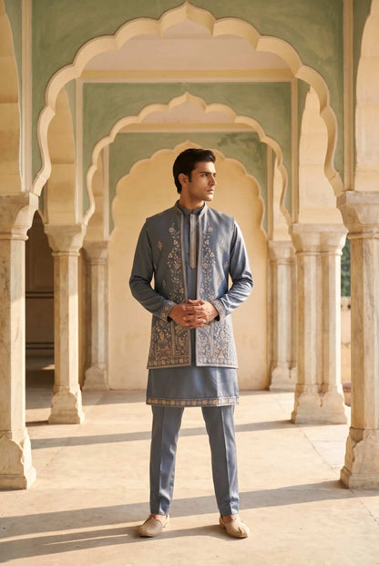 Grey Men's Embroidery Work 3 PCS Set