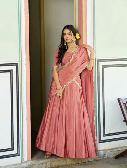 Soft Peach Embroidery Lehenga Choli