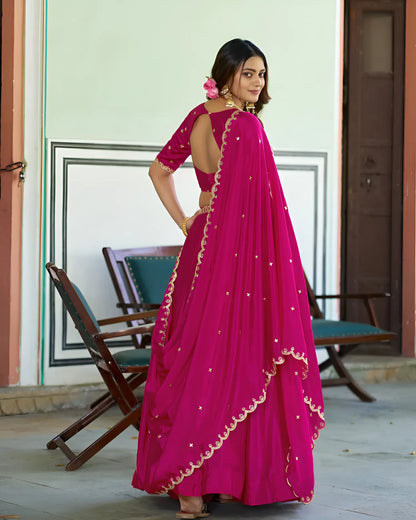Hot Pink Embroidery Lehenga Choli