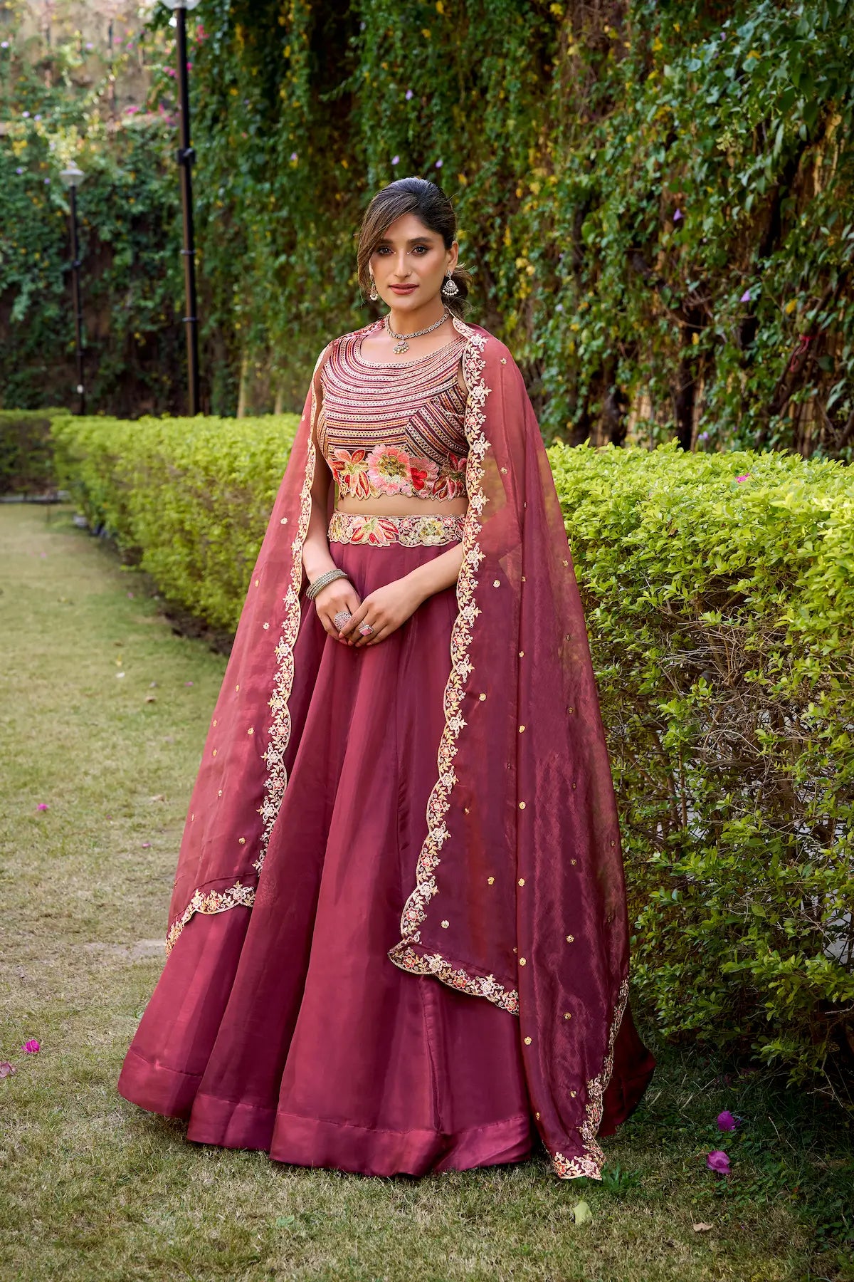 Rich Maroon Chanda Silk Embroidery Lehenga Choli