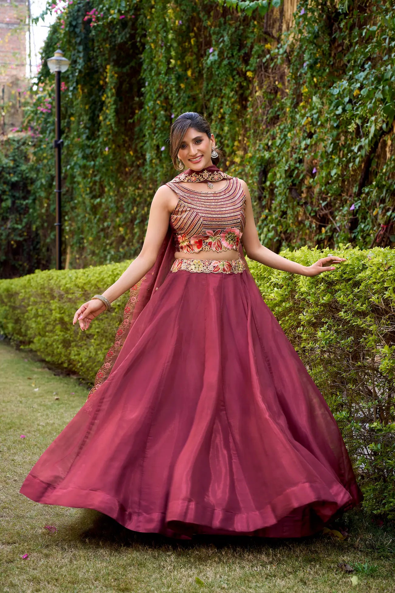 Rich Maroon Chanda Silk Embroidery Lehenga Choli