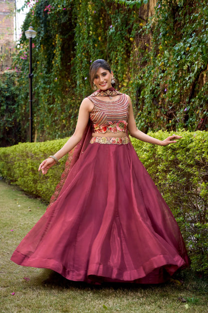Rich Maroon Chanda Silk Embroidery Lehenga Choli