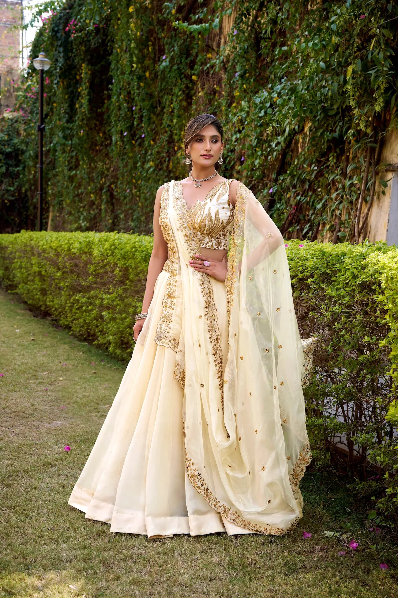Ivory White Chanda Silk Embroidery Lehenga Choli
