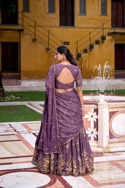Dusty Purple Crush Silk Embroidery Lehenga Choli