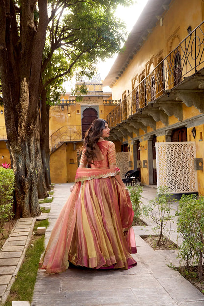 Gold-Pink Carika Silk Embroidery Lehenga Choli