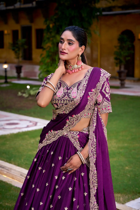 Purple Rangoli Crush Embroidery Lehenga Choli