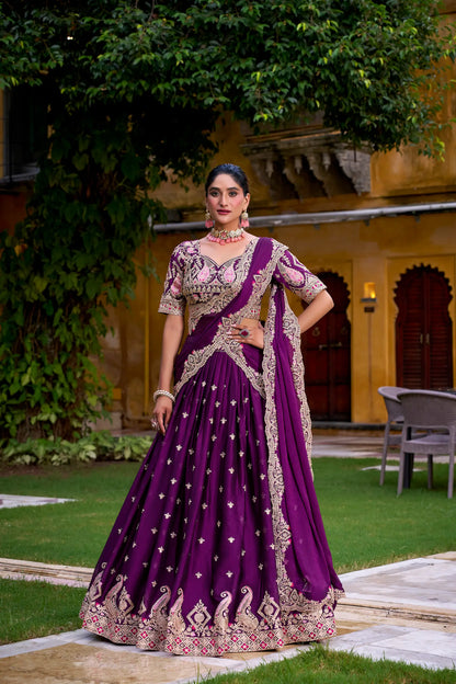 Purple Rangoli Crush Embroidery Lehenga Choli