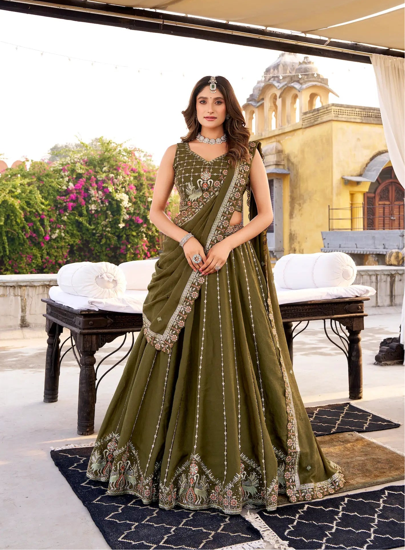 Dark Olive Chocolate Crush Embroidery Lehenga Choli