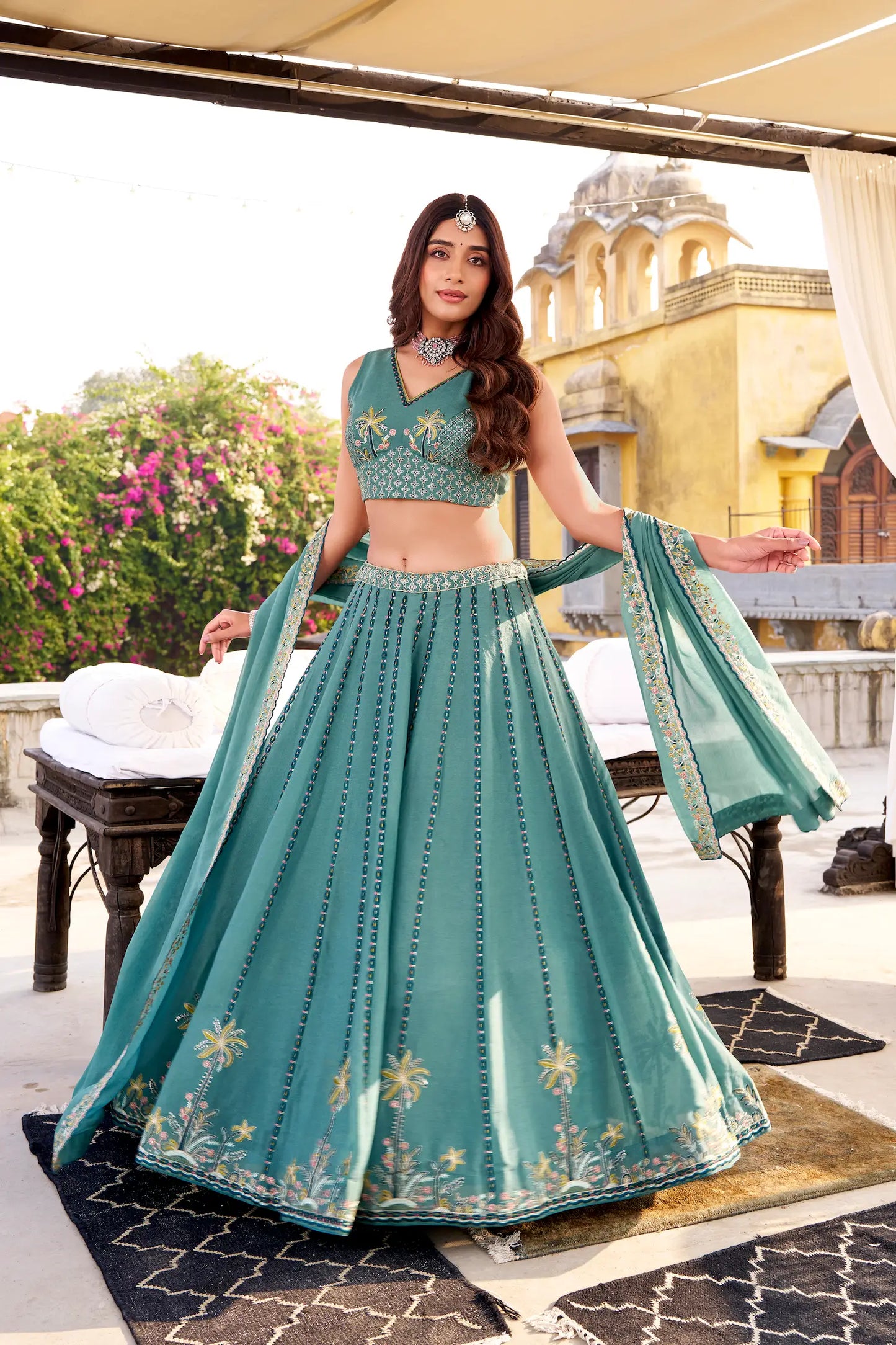 Sea Blue Chocolate Crush Embroidery Lehenga Choli