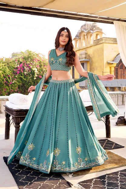 Sea Blue Chocolate Crush Embroidery Lehenga Choli