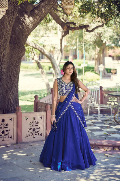Royal Blue Embroidery & Bead Work Lehenga
