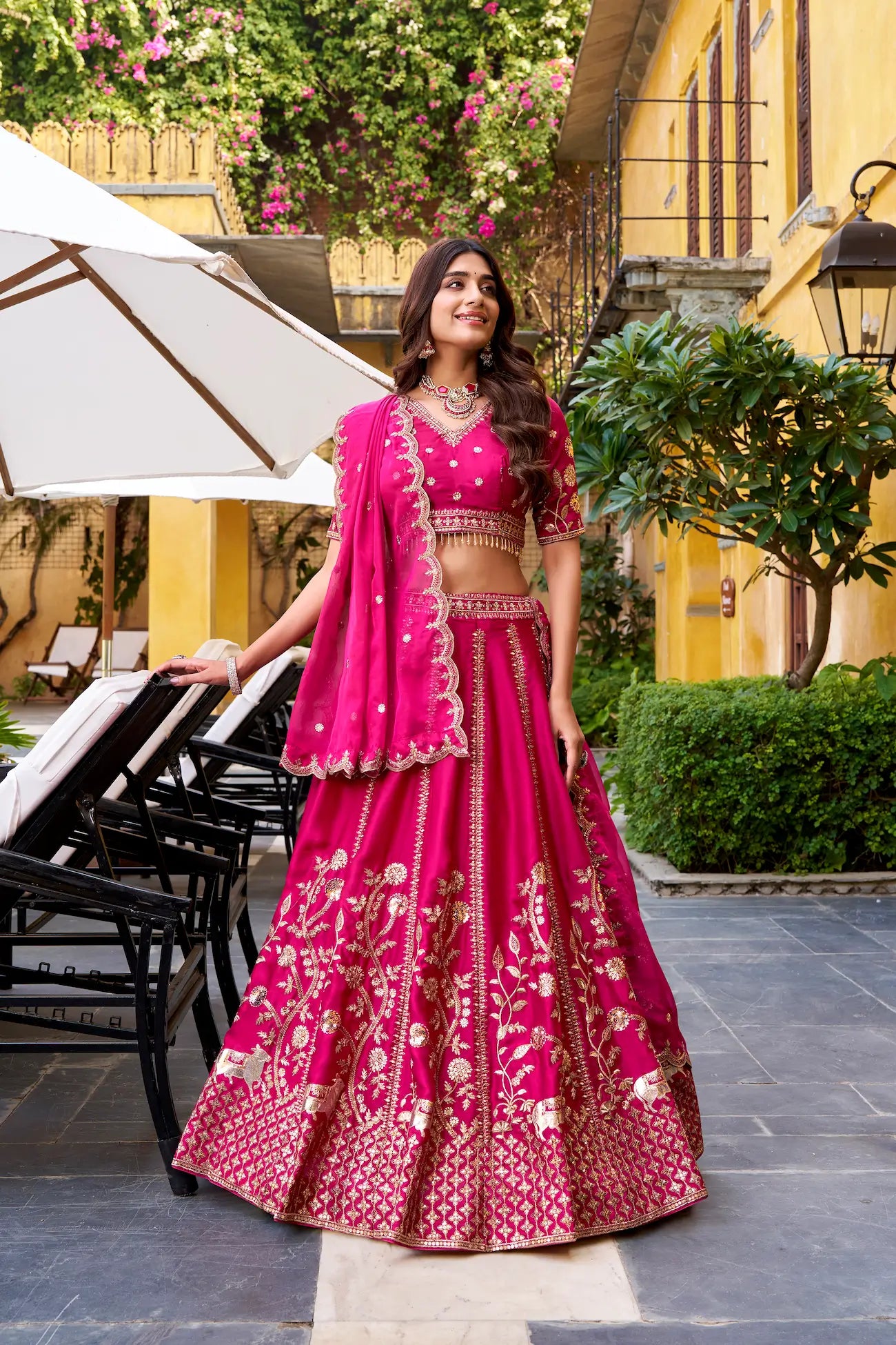 Rani Pink Silk Embroidered Lehenga Choli