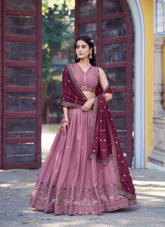 Blush Pink Georgette Embroidery Lehenga Choli