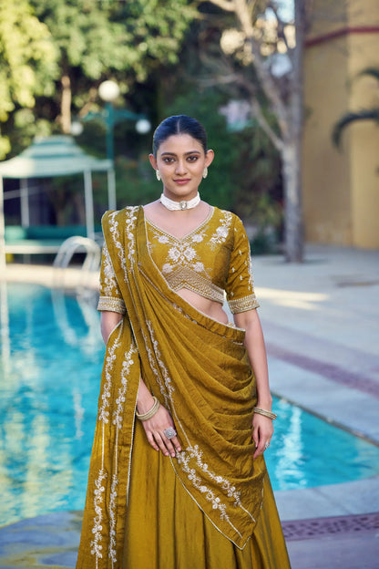 Mustard Gold Crush Embroidered Lehenga