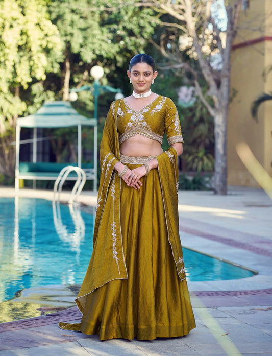 Mustard Gold Crush Embroidered Lehenga