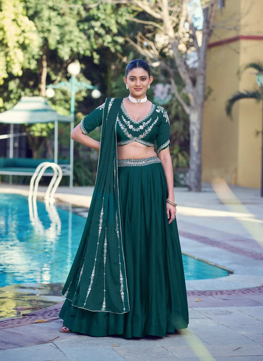 Peacock Blue Crush Embroidered Lehenga