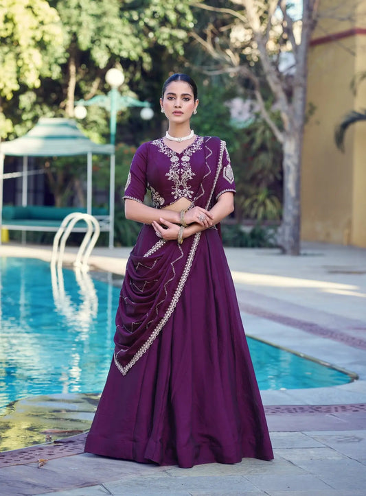 Plum Purple Crush Embroidered Lehenga