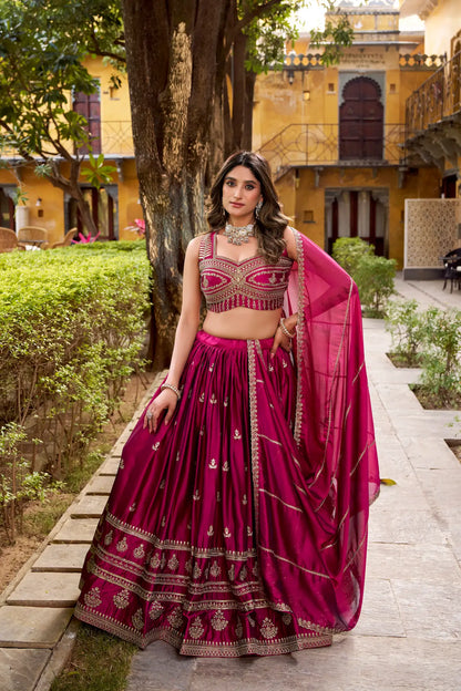 Magenta Pink Rangoli Silk Embroidery Lehenga Choli