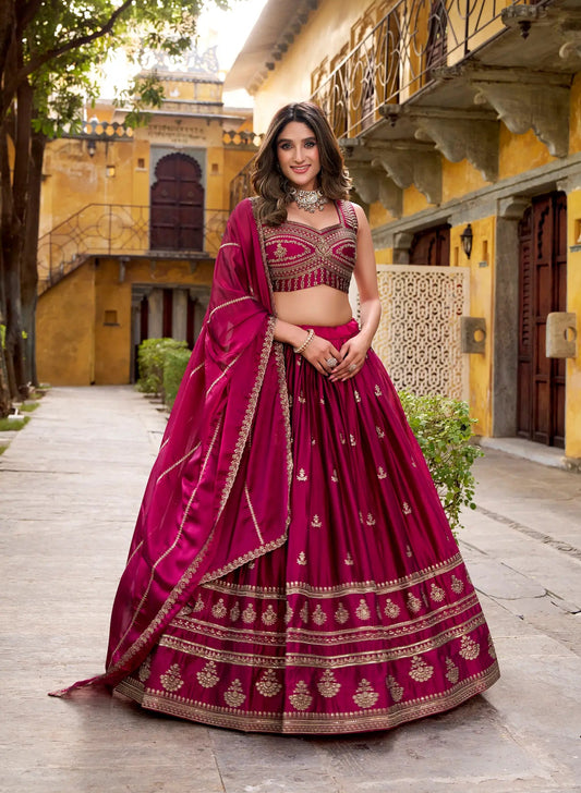 Magenta Pink Rangoli Silk Embroidery Lehenga Choli