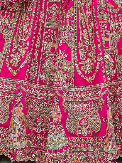 Designer Pink Bridal Lehenga With Heavy Embroidery & 2 Dupatta