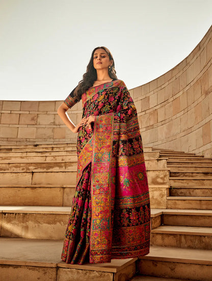 Jade Black Modal Kashmiri Saree
