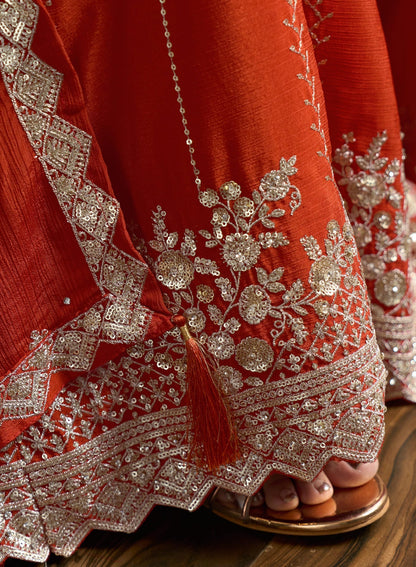 Deep Orange Chinon Embroidery Salwar Suit