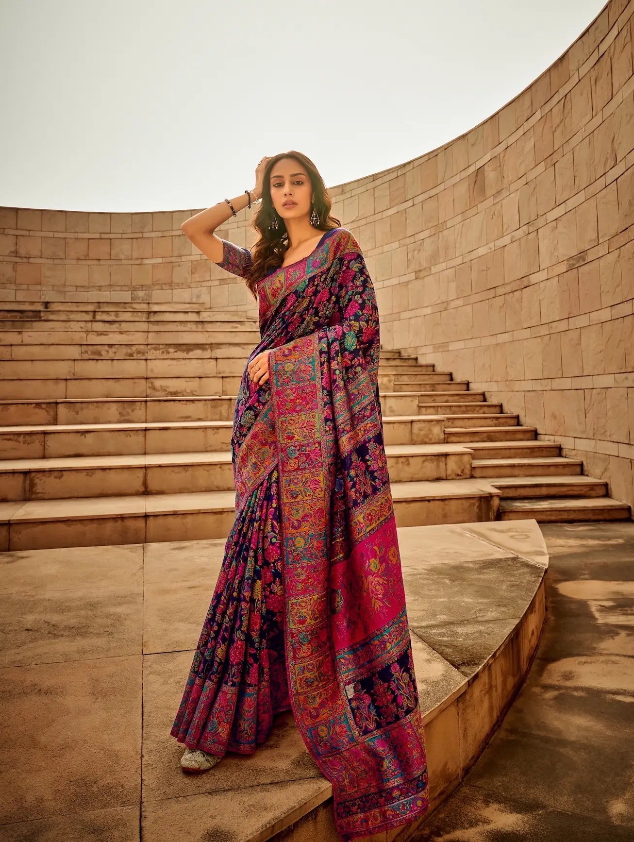Navy Blue Modal Kashmiri Saree