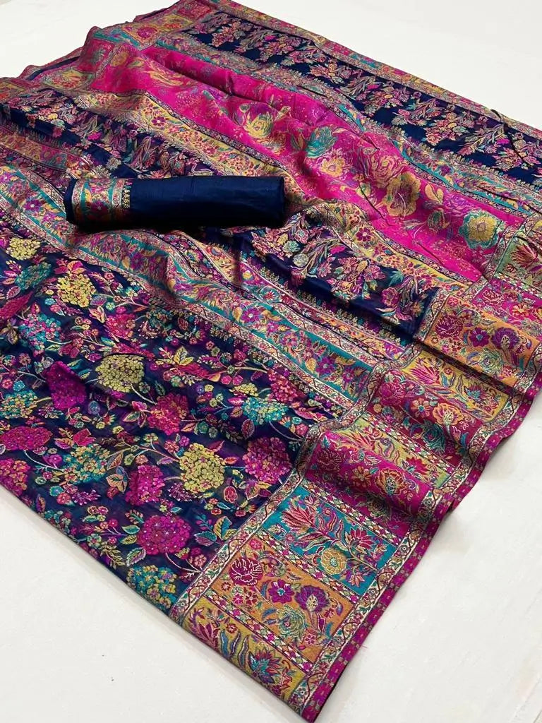 Navy Blue Modal Kashmiri Saree