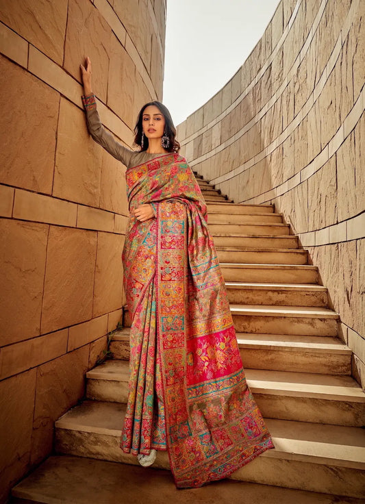 Taupe Brown Modal Kashmiri Saree