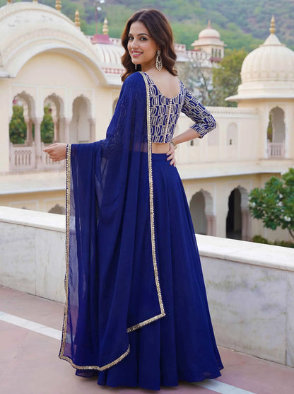 Blue Georgette Lehenga with Embroidery