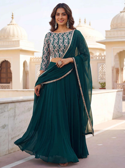 Green Georgette Lehenga with Embroidery