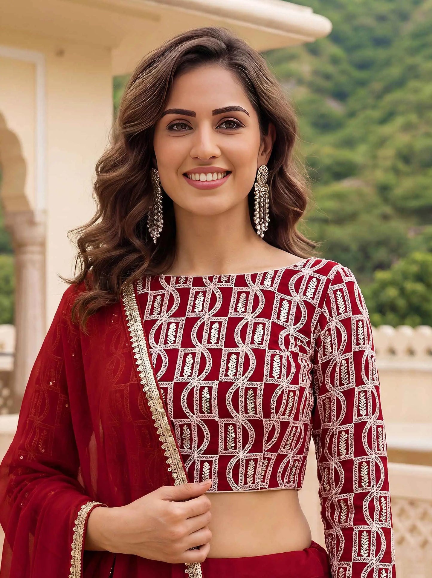 Red Georgette Lehenga with Embroidery Work