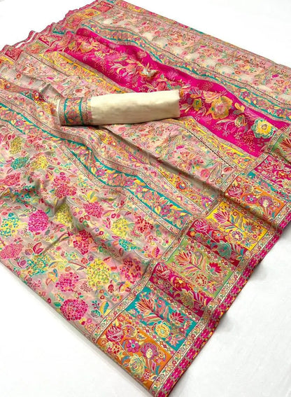 Ivory White Modal Kashmiri Saree