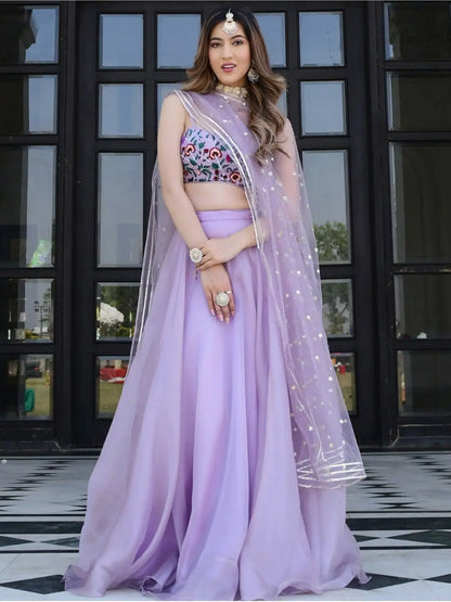 Lavender Organza Net Lehenga With Gota Patti Work With Resham Sequins Embroidery Work