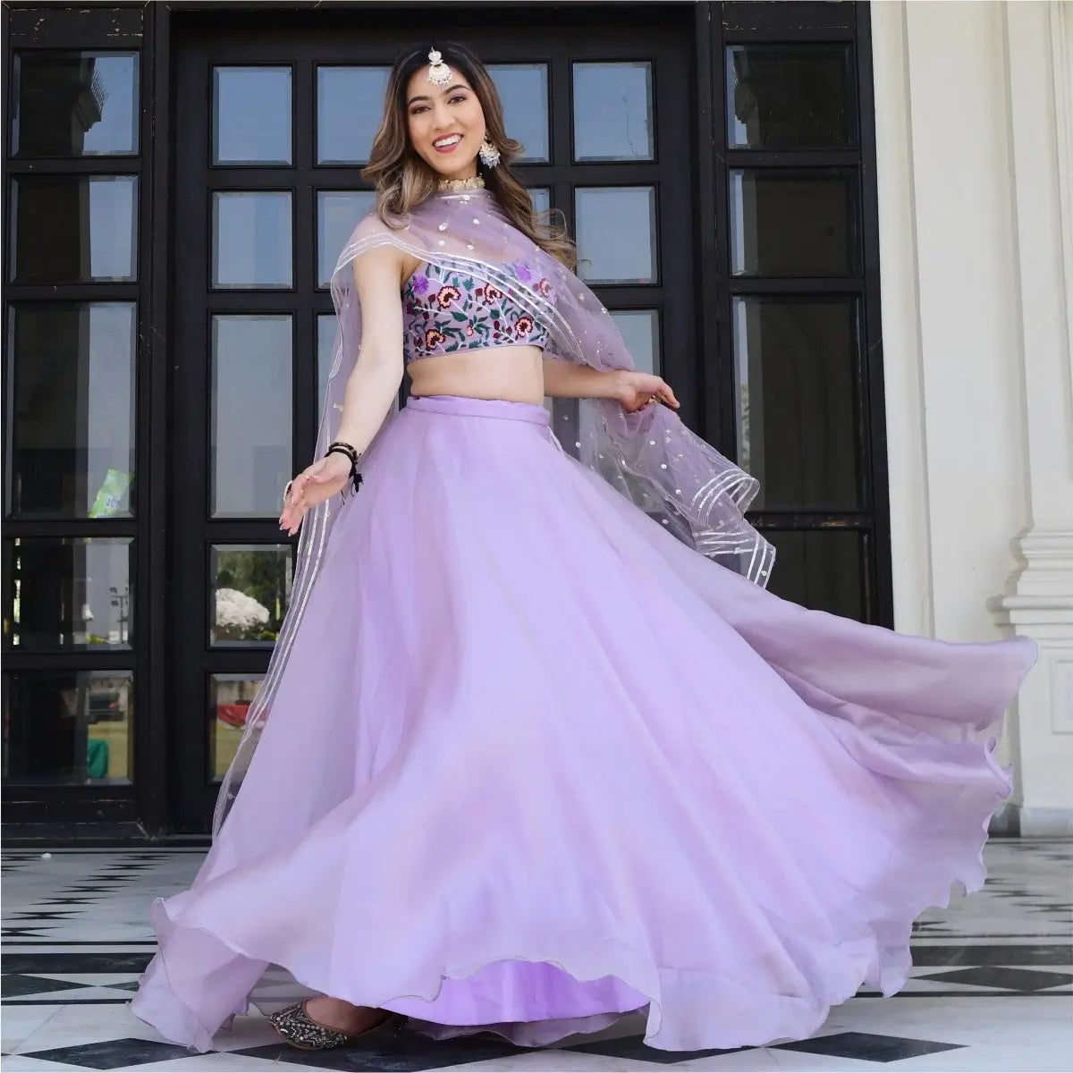 Lavender Organza Net Lehenga With Gota Patti Work With Resham Sequins Embroidery Work