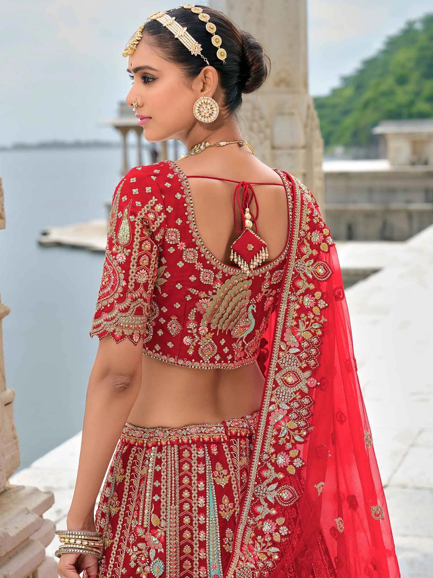 Designer Red Bridal Lehenga With Heavy Embroidery & 2 Dupatta