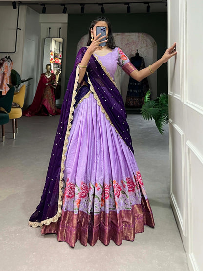 Lavender Cotton Silk Embroidery Lehenga Choli