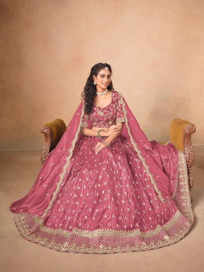 Tulip Pink Organza Embroidery Work Lehenga Choli